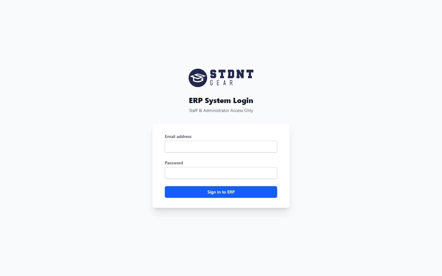 STDNT GEAR ERP staff login screen